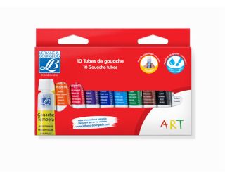 Gouache fine couleurs assorties, blister de 10 tubes 10 ml